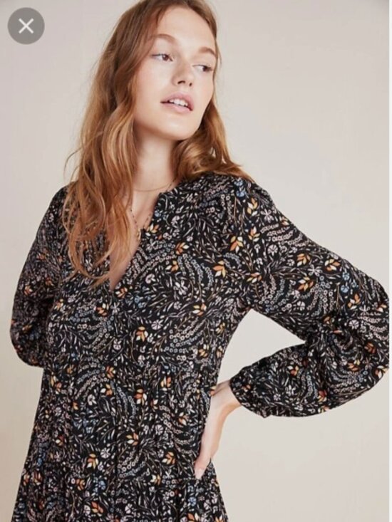 Maeve Dresses & Skirts - Anthropologie Maeve Black Floral Mini Dress Tiered Ruffle Womens S Boho Western